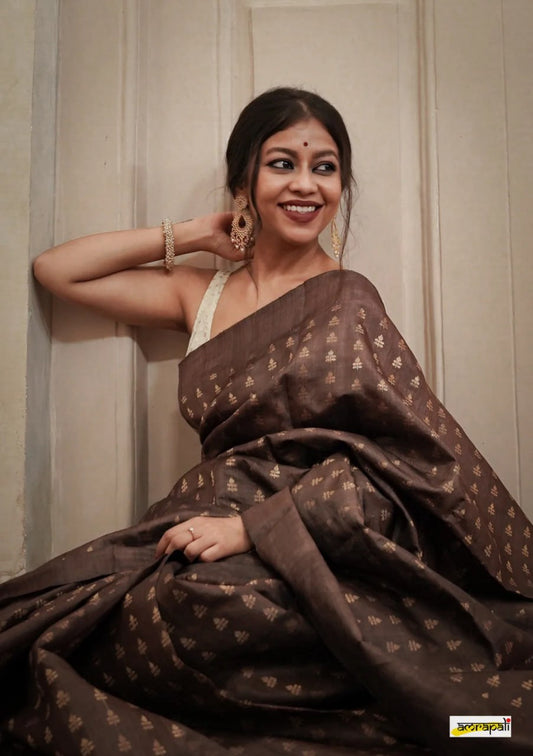 Ravishing Brown Soft Silk Saree With Designer Blouse Piece