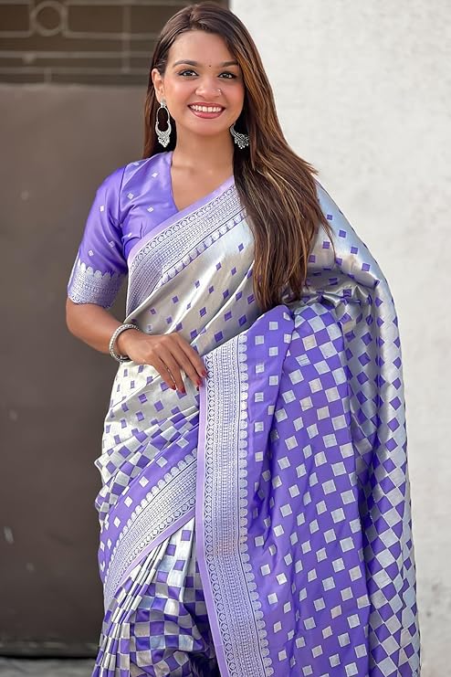 Adorable Blue Banarasi Satin Silk Saree With Exceptional Blouse