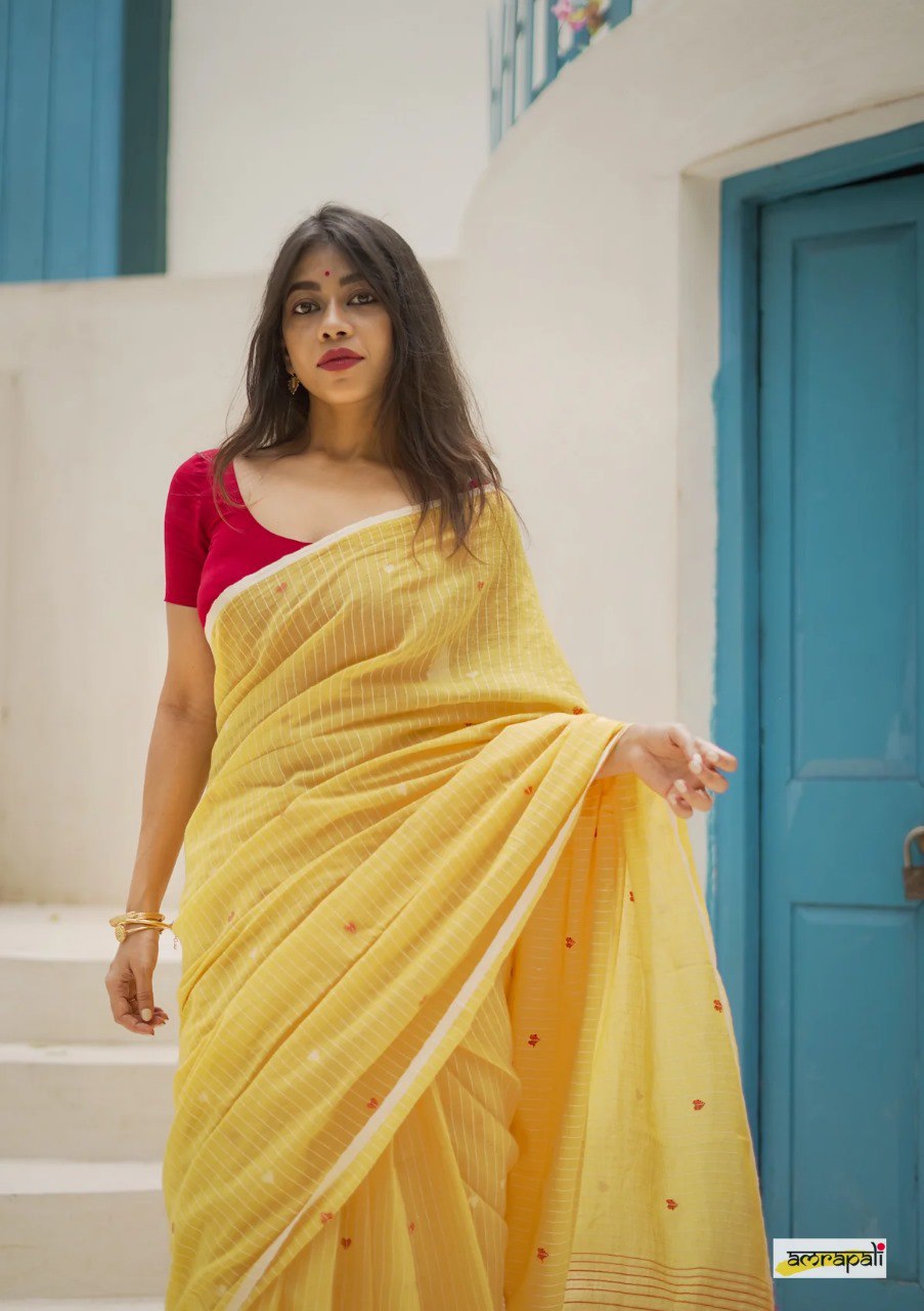 Stunning Yellow Cotton Silk Saree With Glowing Blouse Piece