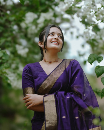 Felicitous Navy Blue Soft Silk Saree With Pretty Blouse Piece