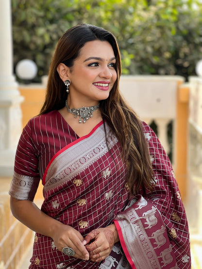 Glowing Brown Sequence Work Jimmy Choo Silk Saree With Fairytale Blouse Piece
