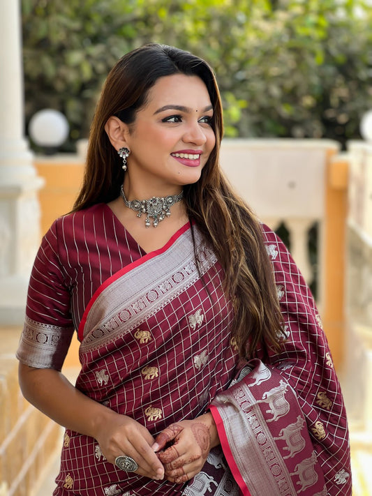 Glowing Brown Sequence Work Jimmy Choo Silk Saree With Fairytale Blouse Piece