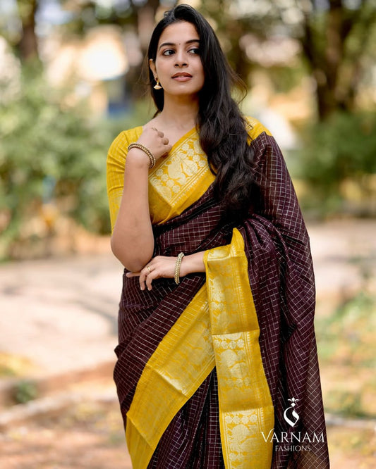 Amazing Brown Soft Silk Saree With Captivating Blouse Piece