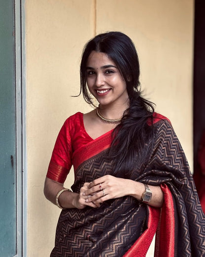 Bewitching Brown Paithani Silk Saree With Angelic Blouse Piece