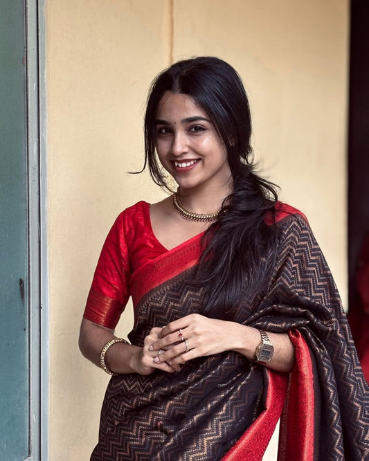 Bewitching Brown Paithani Silk Saree With Angelic Blouse Piece
