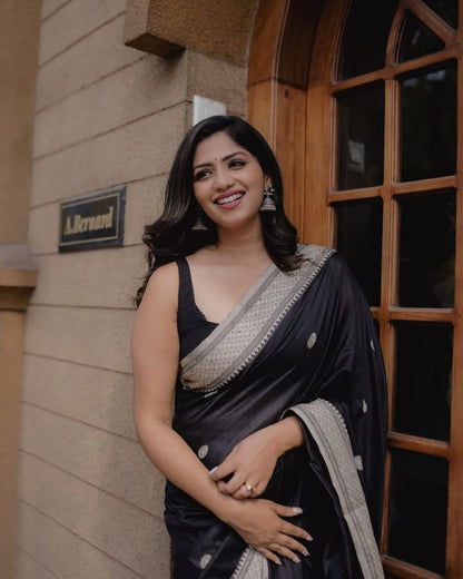 Blooming Black Soft Silk Saree With Impressive Blouse Piece
