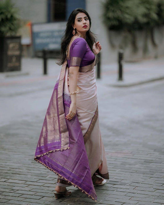 Luxuriant Purple Soft Silk Saree With Snappy Blouse Piece