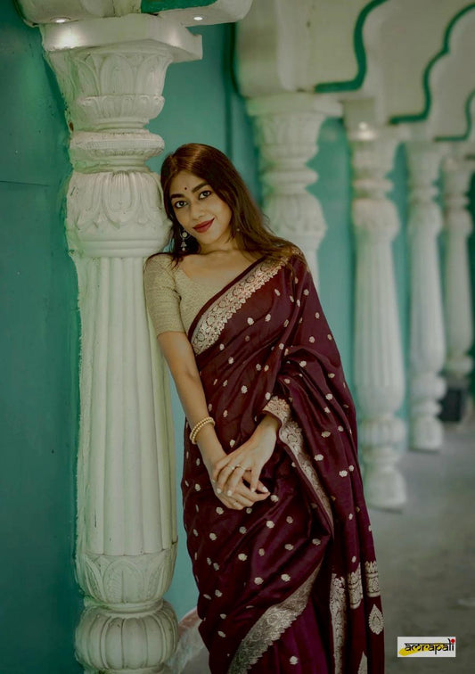 Lissome Wine Soft Silk Saree With Desultory Blouse Piece