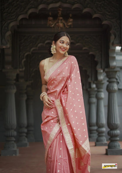 Gleaming Peach Soft Banarasi Silk Saree With Energetic Blouse Piece