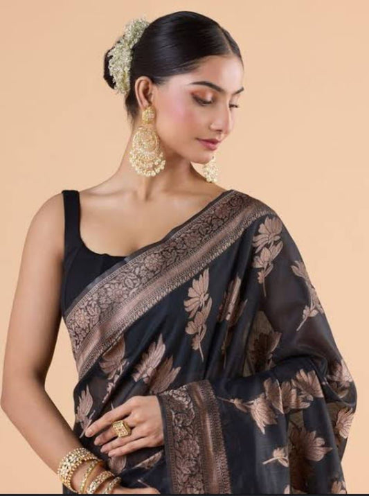 Petrichor Black Soft Silk Saree With Rhapsodic Blouse Piece