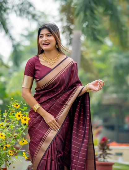 Gossamer Maroon Soft Silk Saree With Mellifluous Blouse Piece