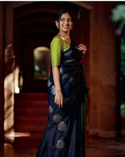 Conflate Green and Blue Digital Printed Crape Silk Saree With Groovy Blouse Piece