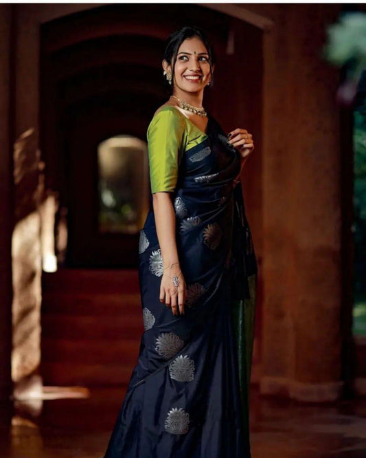 Conflate Green and Blue Digital Printed Crape Silk Saree With Groovy Blouse Piece