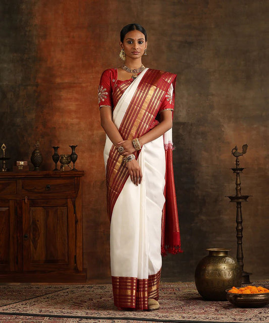 Outstanding Off White Soft Silk Saree With Twirling Blouse Piece