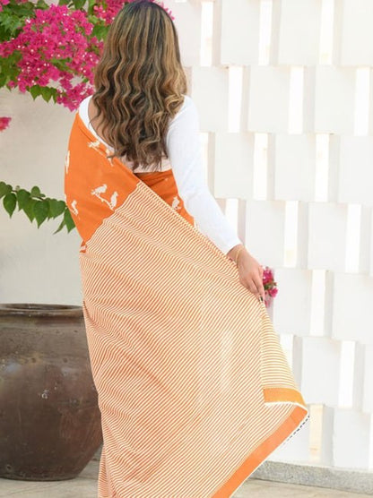 Enchanting Orange Kanjivaram Silk With Seraglio Blouse Piece