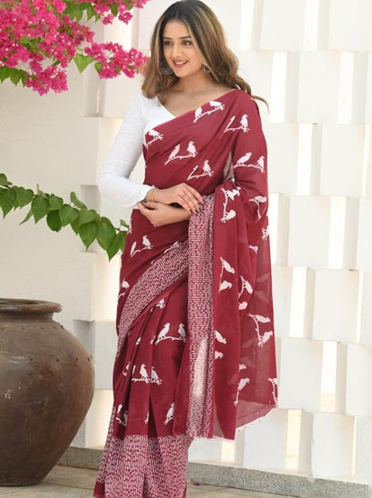 Imaginative Red Cotton Silk Saree With Aplomb Blouse Piece