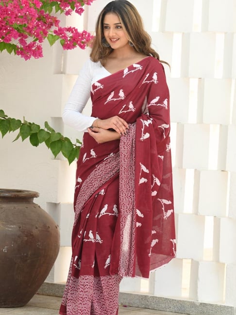 Imaginative Red Cotton Silk Saree With Aplomb Blouse Piece