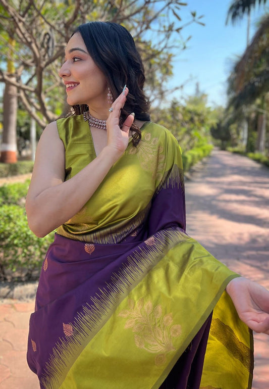 Dalliance Purple Soft Silk Saree With Chatoyant Blouse Piece