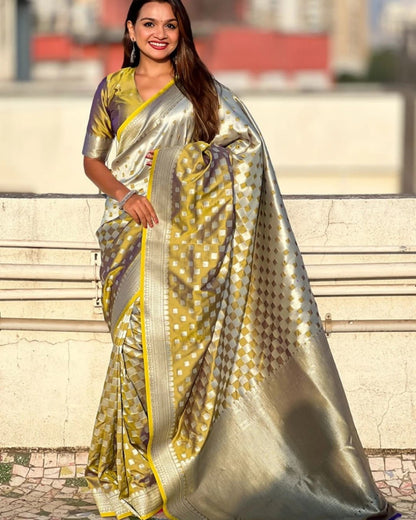 Extraordinary Yellow Soft Silk Saree With Glowing Blouse Piece