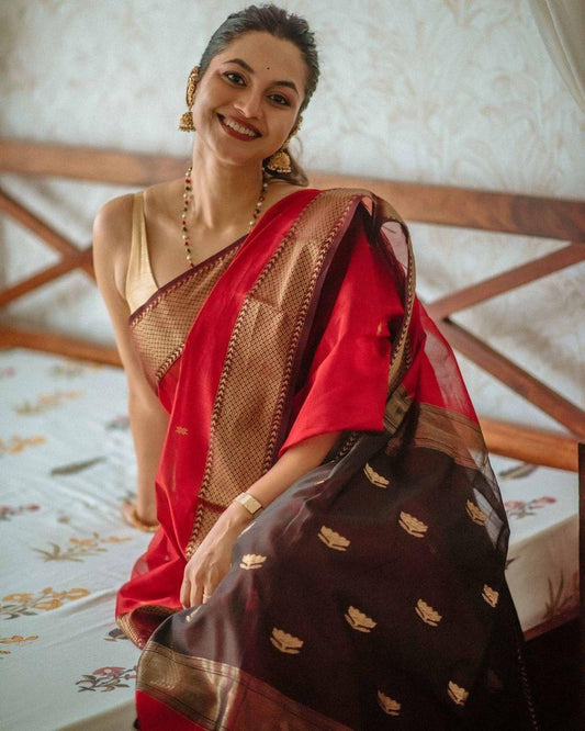 Marvellous Orange Soft Silk Saree With Unique Blouse Piece