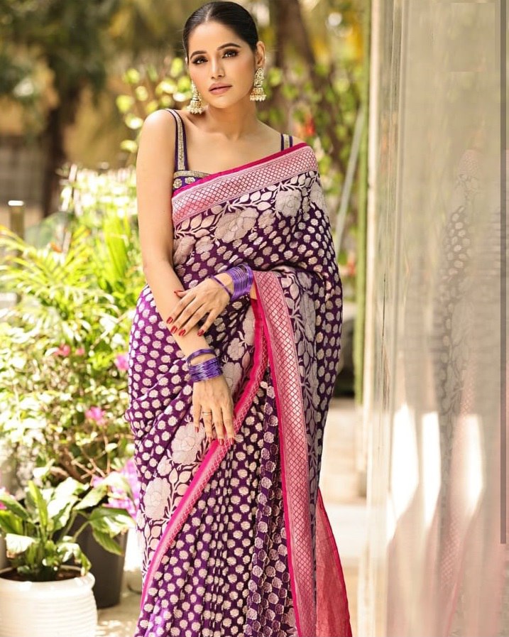 Girlish Dark Purple Soft Silk Saree With Impressive Blouse Piece