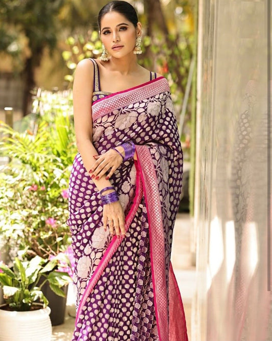 Girlish Dark Purple Soft Silk Saree With Impressive Blouse Piece