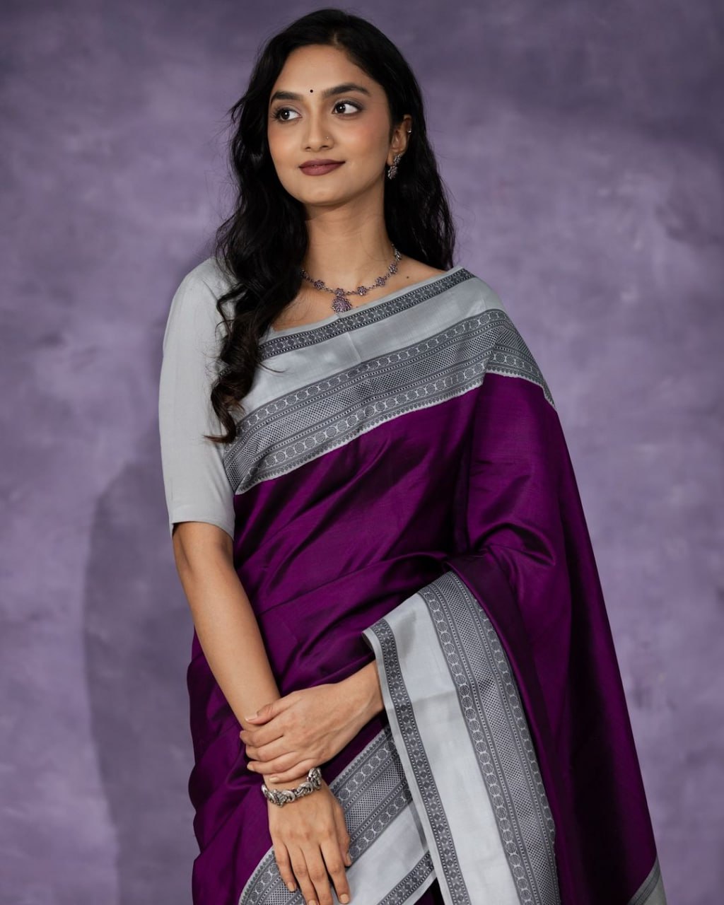 Beautiful Wine Banarasi Satin Silk Saree With Desiring Blouse