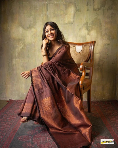 Vibrant Brown Soft Silk Saree With Excellent Blouse Piece