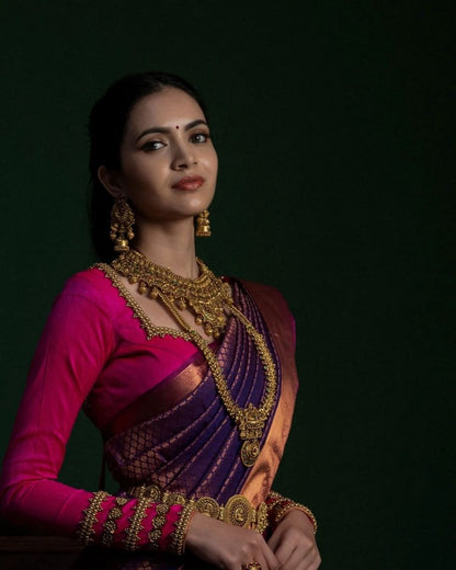 Delightful Purple Soft Banarasi Silk Saree With Classic Blouse Piece