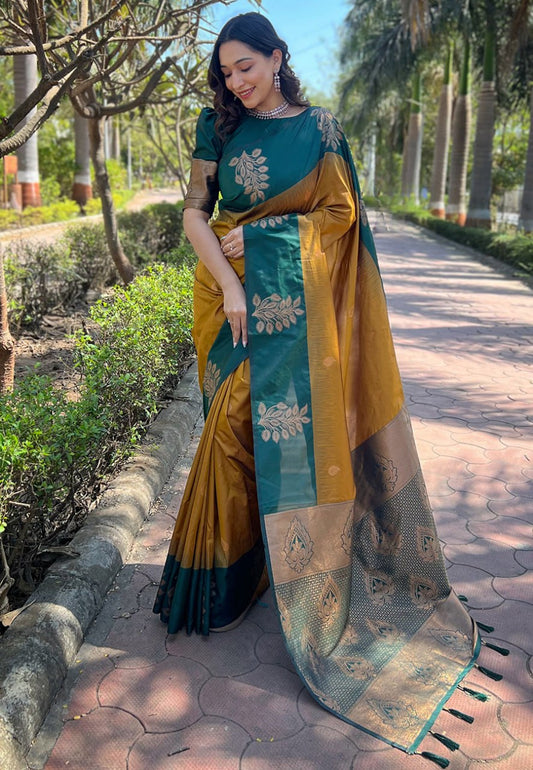 Sensational Yellow Soft Silk Saree With Angelic Blouse Piece