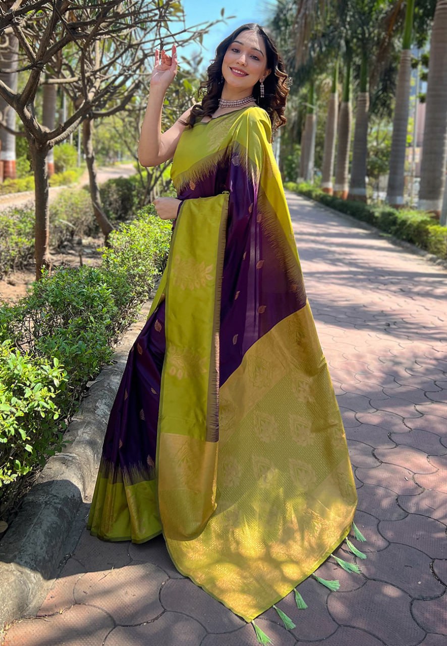Dalliance Purple Soft Silk Saree With Chatoyant Blouse Piece