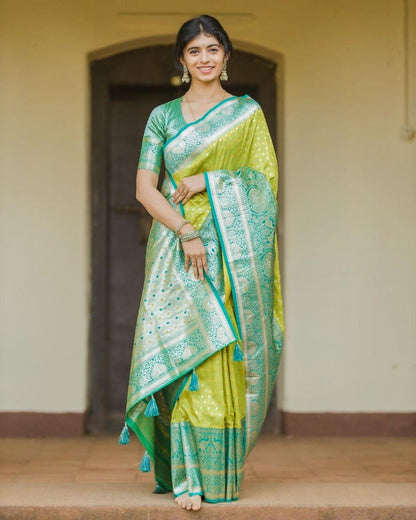 Sensational Yellow Soft Silk Saree With Angelic Blouse Piece