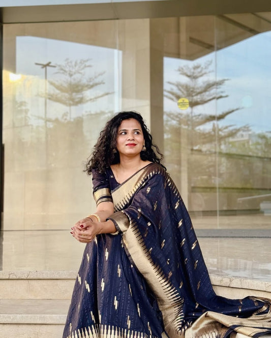Evocative Blue Soft Silk Saree With Demure Blouse Piece
