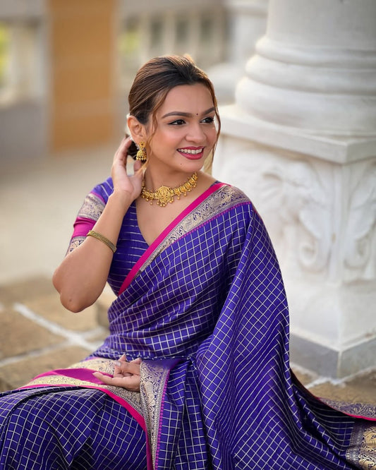 Tremendous Purple Banarasi Silk Saree With Redolent Blouse Piece