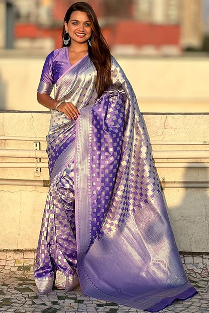 Adorable Blue Banarasi Satin Silk Saree With Exceptional Blouse