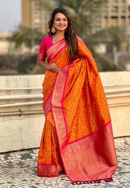Marvellous Orange Soft Silk Saree With Unique Blouse Piece
