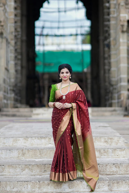 Blooming Maroon Soft Silk Saree With Vivacious Blouse Piece