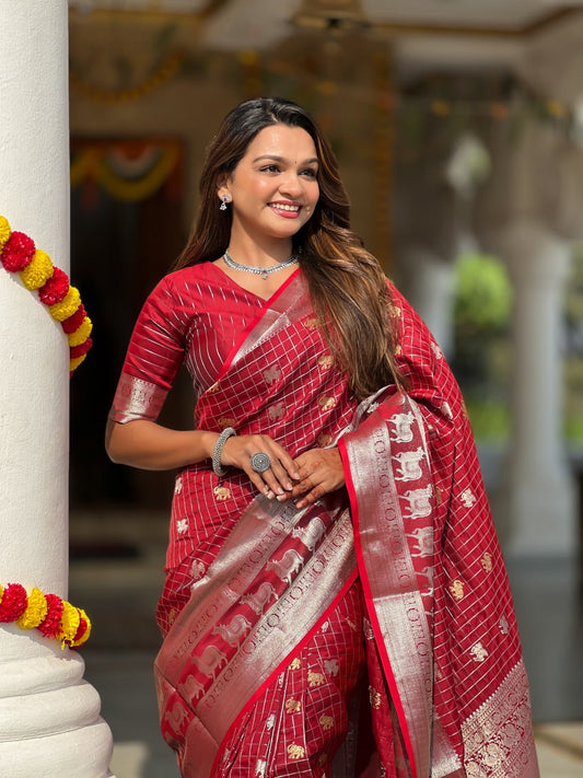 Bewitching Red Soft Silk Saree With Conflate Blouse Piece