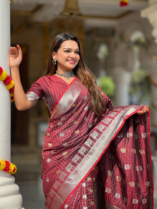 Glowing Brown Sequence Work Jimmy Choo Silk Saree With Fairytale Blouse Piece