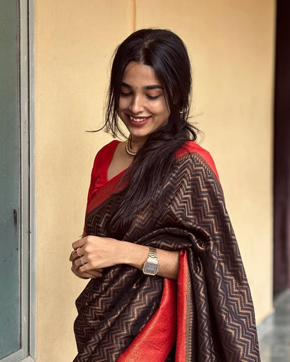 Bewitching Brown Paithani Silk Saree With Angelic Blouse Piece