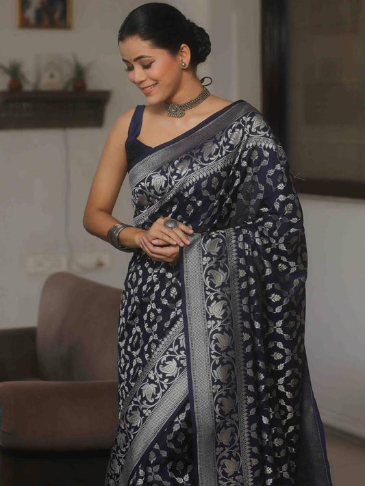 Petrichor Black Soft Silk Saree With Rhapsodic Blouse Piece