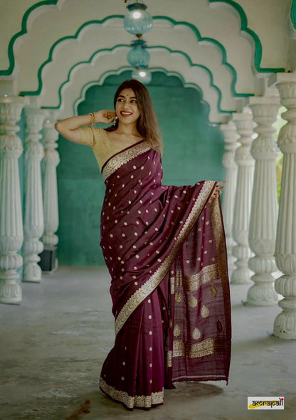 Lissome Wine Soft Silk Saree With Desultory Blouse Piece