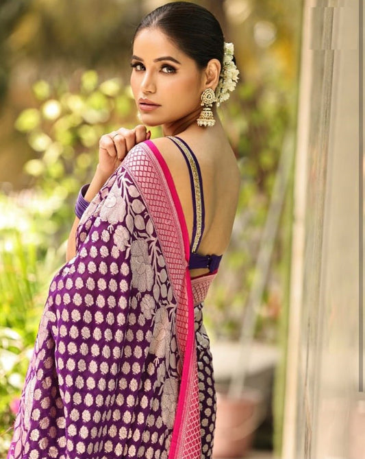 Girlish Dark Purple Soft Silk Saree With Impressive Blouse Piece