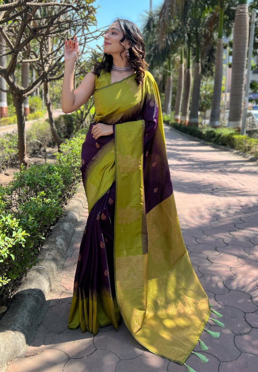 Dalliance Purple Soft Silk Saree With Chatoyant Blouse Piece