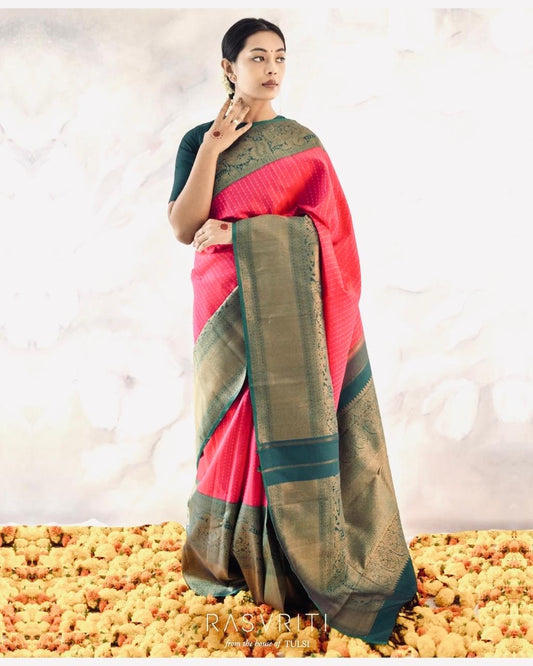 Prettiest Green And Pink Pure Viscose Chiffon Silk Saree With Twirling Blouse Piece
