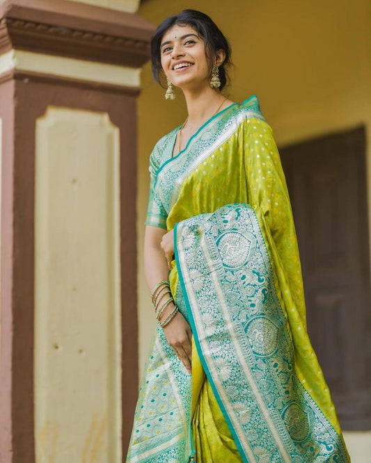 Sensational Yellow Soft Silk Saree With Angelic Blouse Piece