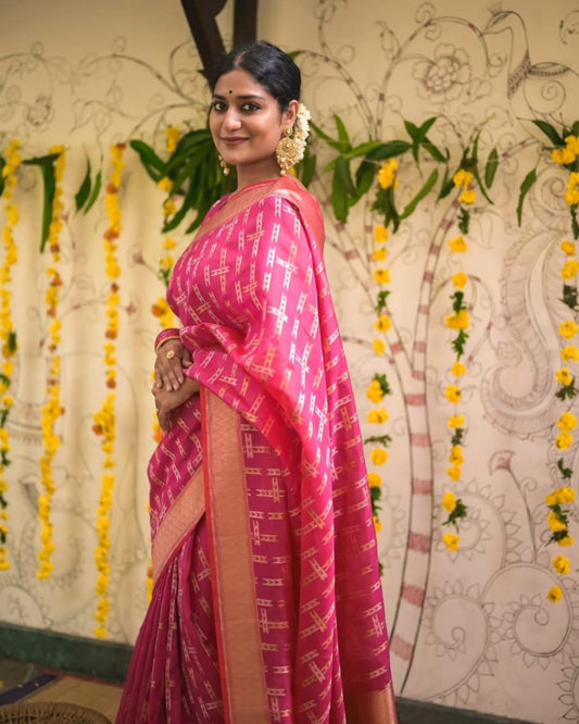 Ratatouille Pink Kanjivaram Silk With Demure Blouse Piece