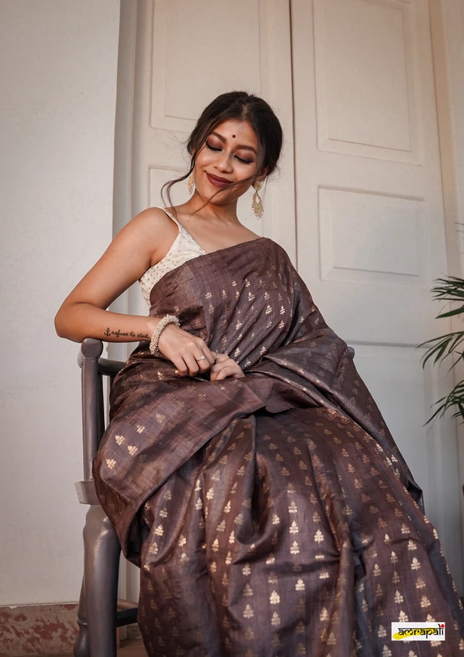 Ravishing Brown Soft Silk Saree With Designer Blouse Piece