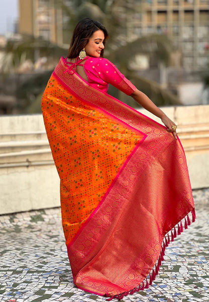 Marvellous Orange Soft Silk Saree With Unique Blouse Piece