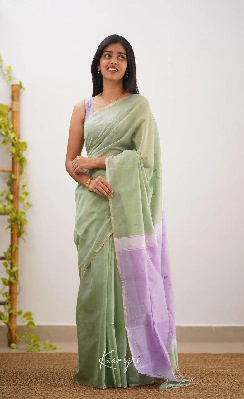 Prettiest Green And Purple Pure Viscose Chiffon Silk Saree With Twirling Blouse Piece